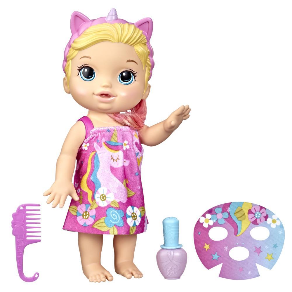Baby Glam Spa Baby Doll, Unicorn, Color Reveal Nails and Makeup, 12.8-Inch Waterplay Toy, Kids 3 and Up, Blonde Hair - Baby Alive