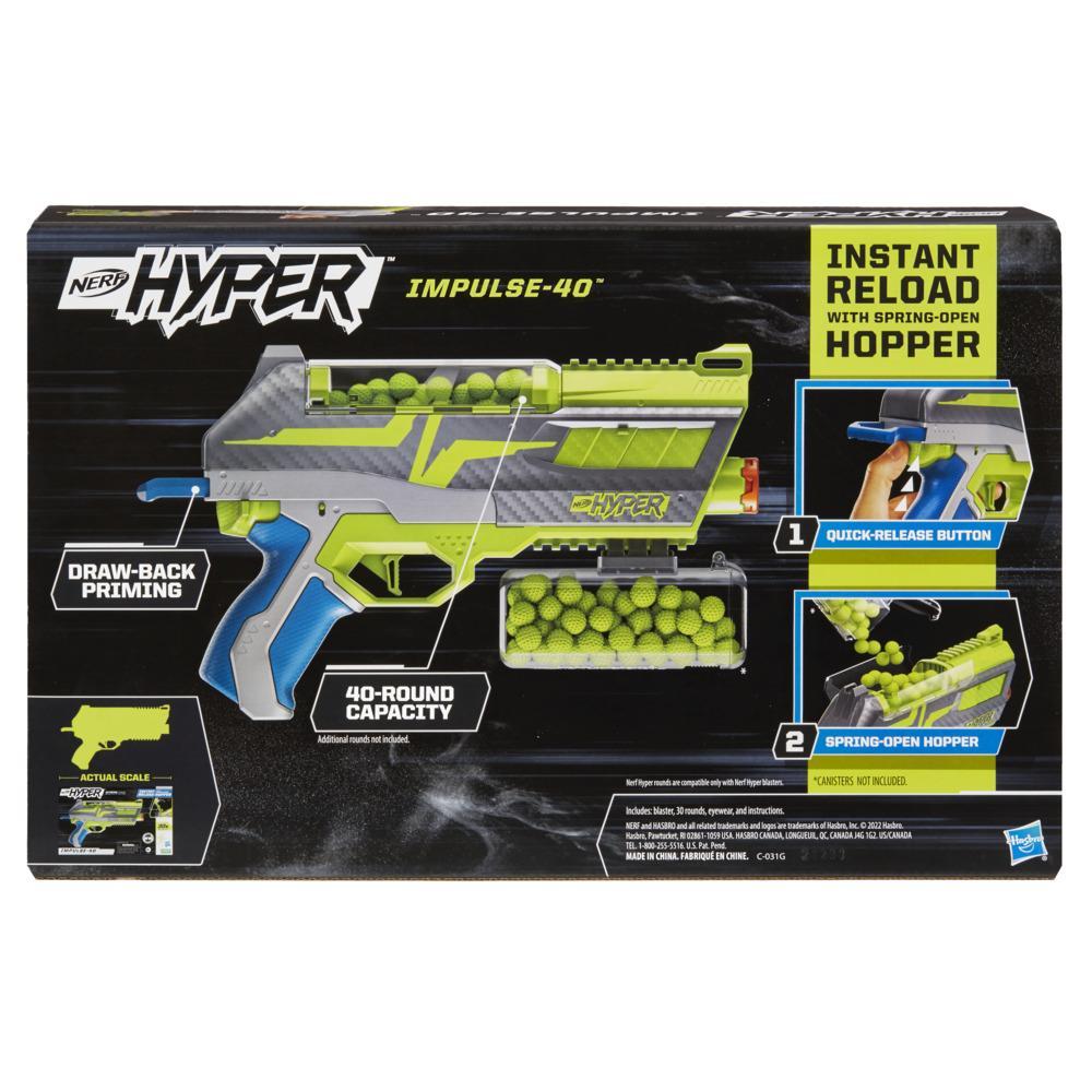 Nerf Hyper Impulse-40 Blaster, 30 Nerf Hyper Rounds, Spring-Open