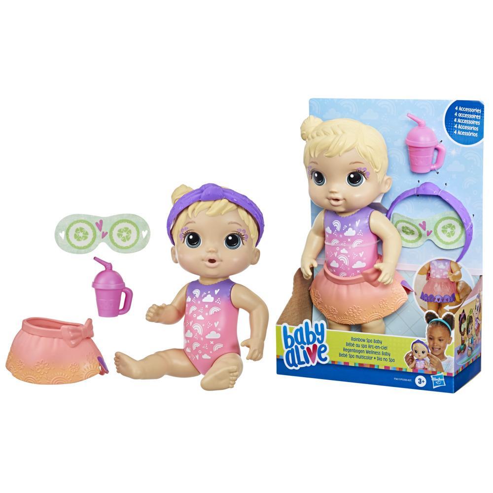 Baby Alive Rainbow Spa Baby Doll, 10-Inch Spa-Themed Toy for Kids Ages 3  and Up, Doll Eye Mask and Bottle, Blonde Hair - Baby Alive