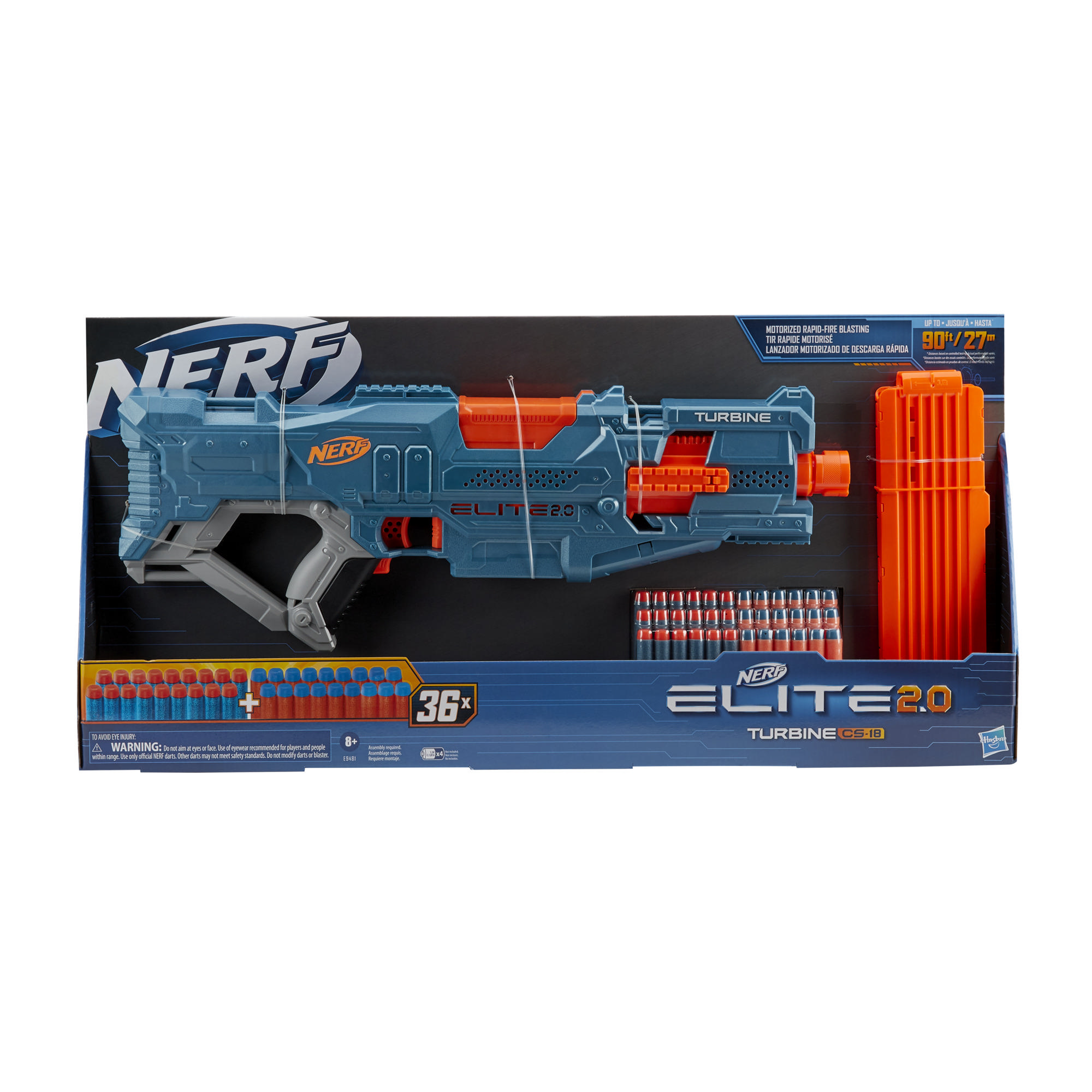 kam uitlijning Aanpassing Nerf Elite 2.0 Turbine CS-18 gemotoriseerde blaster, 36 Nerf-darts, magazijn  voor 18 darts, ingebouwde aanpassingsmogelijkheden - Nerf